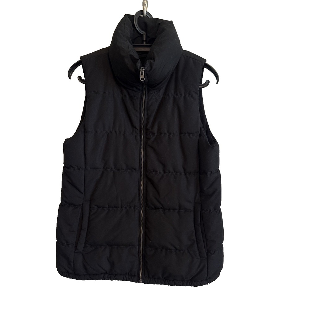 Old Navy Womens Black Puffer Vest Size M Full Zip Quilted Pockets Layering